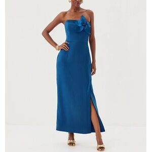 Lilly Pulitzer Anasophia Strapless Maxi Dress Size 14 Cocktail In Starlight Navy